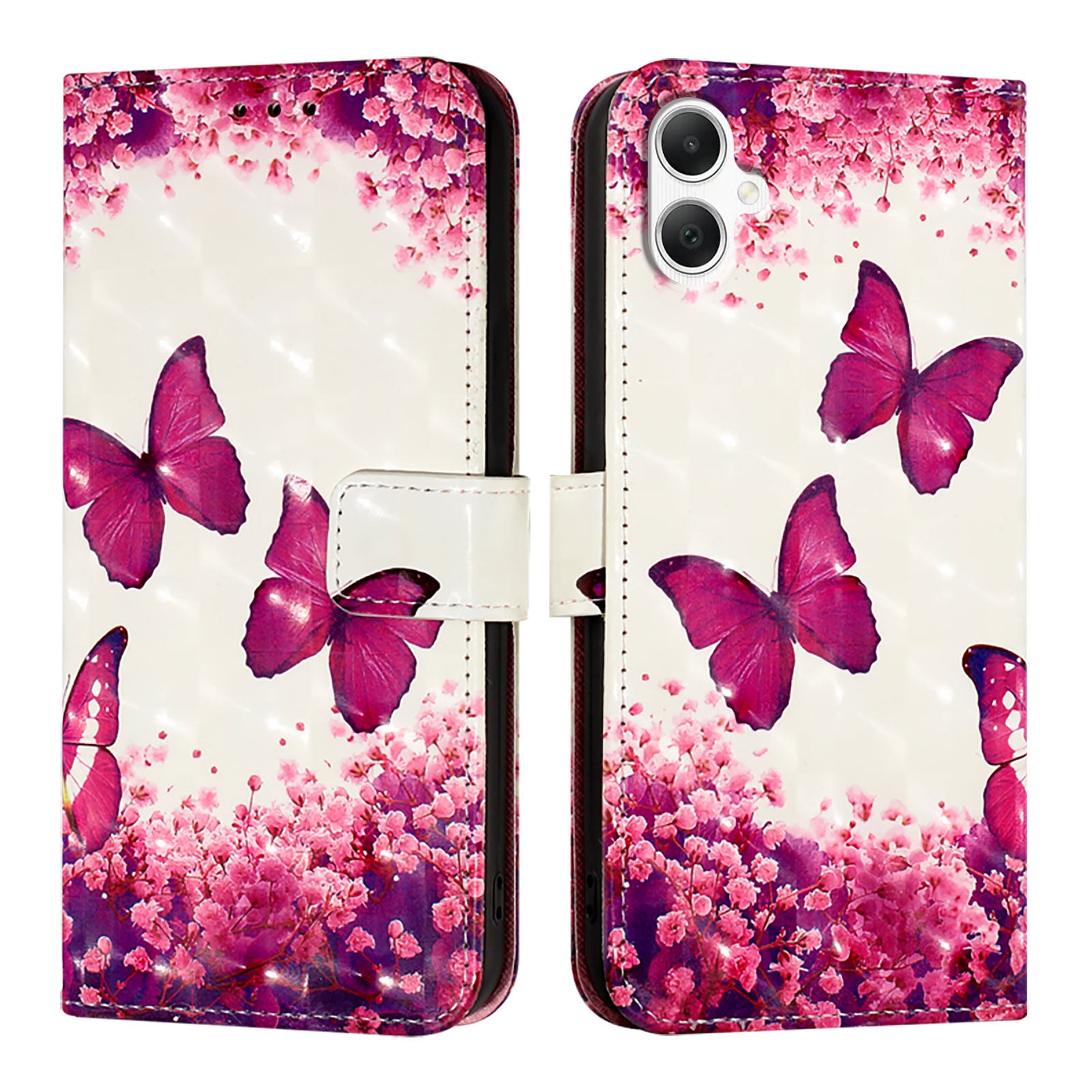 For Samsung Galaxy A06 Leather Case YB Pattern Printing Leather Series-2 Pattern Printing Wallet Stand Cover - Rose Butterflies For Samsung Galaxy A06 Leather Case YB Pattern Printing Leather Series-2 Pattern Printing Wallet Stand Cover - Rose Butterflies